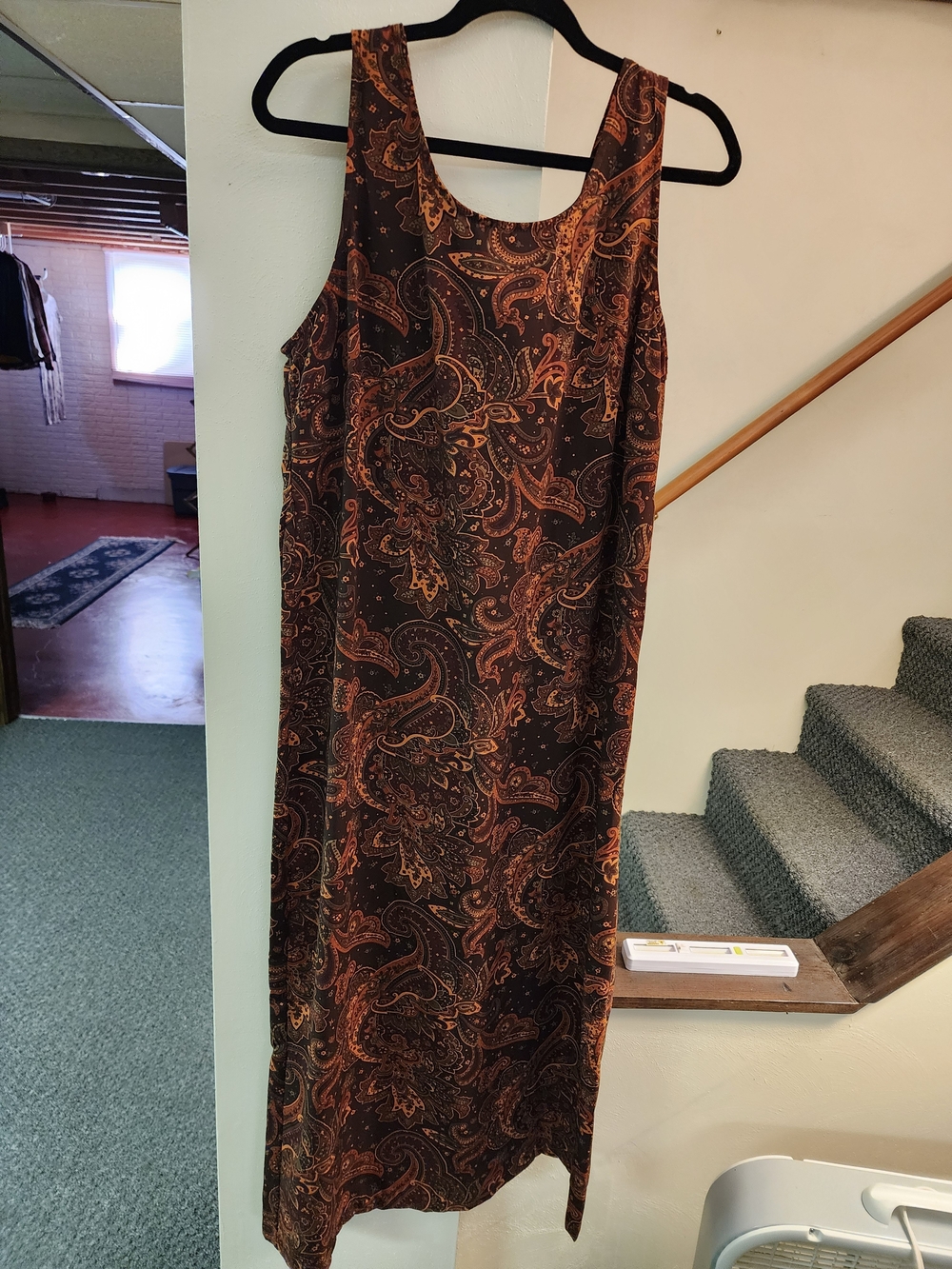 Vintage Sz 14 R&K Sleeveless Paisley Midi Dress in Brown and Rust 1980